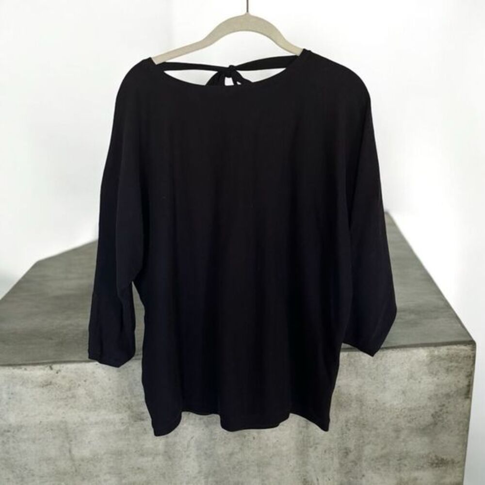 Chico's Knit Top Black 2 Women Tie Back 3/4 Sleeve Casual
